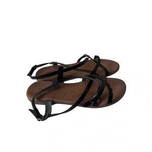 Vetted | Black Tan Strappy Sandals With Braided Detail | Size  9